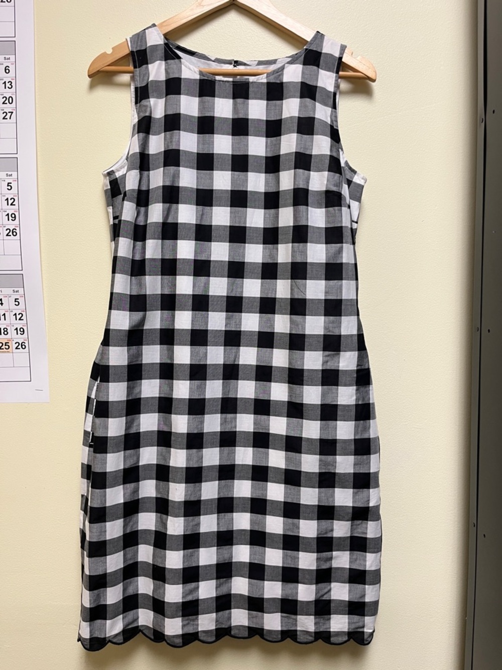 NWT Talbots Gingham Black and White Midi Shift Dress pockets zip back summer